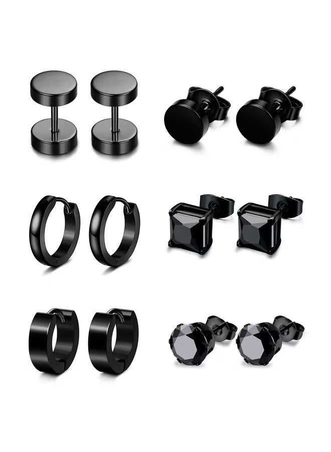 Jstyle 6 Pairs Stainless Steel CZ Stud Earrings for Men Women Black Earrings Huggie Small Hoop Earrings Ear Piercing Jewelry for Men - Image 1